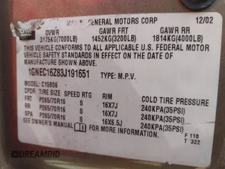 2003 Chevrolet Suburban LT с VIN 1GNEC16Z83J191651, выставлен на аукционе IAAI как лот 42309641 с пробегом Не указан миль и . История ставок и продаж доступна на DreamBid. Изображение 9.
