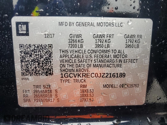 2018 Chevrolet Silverado 1500 LT with VIN 1GCVKREC0JZ216189, listed as a Copart auction lot 47225175 with Not Provided miles and Salvage Title. Bid and sale history available at DreamBid. Image 15.