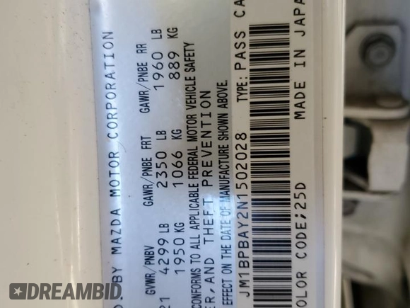 2022 Mazda 3 2.5 Turbo with VIN JM1BPBAY2N1502028, listed as a Copart auction lot 80919194 with 52,055 mi miles and Salvage Title. Bid and sale history available at DreamBid. Image 13.