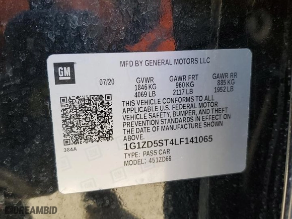 2020 Chevrolet Malibu LT with VIN 1G1ZD5ST4LF141065, listed as a Copart auction lot 42705405 with 91,105 mi miles and Salvage Title. Bid and sale history available at carsss.com. Image 13.