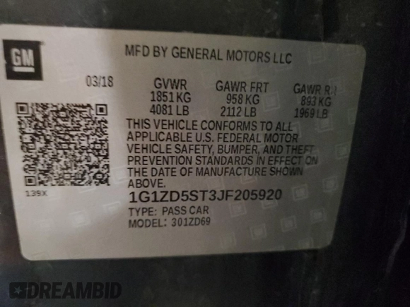 2018 Chevrolet Malibu LT with VIN 1G1ZD5ST3JF205920, listed as a Copart auction lot 50316945 with 106,395 mi miles and Salvage Title. Bid and sale history available at DreamBid. Image 14.