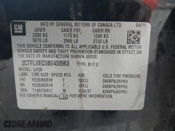 2011 GMC Terrain SLT-1 z VIN 2CTFLVEC5B6430963, wystawiony jako IAAI lot #42452958 z przebiegiem 131 325 mil mil oraz . Historia ofert i sprzedaży dostępna na DreamBid. Obrazek 9.