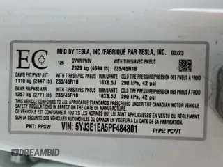 2023 Tesla Model 3 with VIN 5YJ3E1EA5PF484801, listed as a Copart auction lot 79766274 with 83,541 mi miles and Clean Title. Bid and sale history available at DreamBid. Image 12.