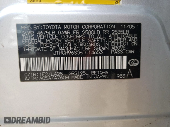 2006 Lexus GS 300 z VIN JTHCH96S060014653, wystawiony jako Copart lot #53873995 z przebiegiem 203 255 mil mil oraz Czysty tytuł • Clean title. Historia ofert i sprzedaży dostępna na DreamBid. Obrazek 12.