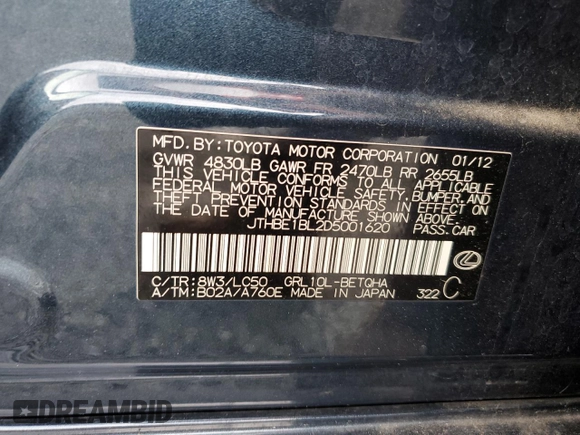 2013 Lexus GS 350 z VIN JTHBE1BL2D5001620, wystawiony jako Copart lot #55921025 z przebiegiem 131 869 mil mil oraz Szkoda całkowita • Salvage title. Historia ofert i sprzedaży dostępna na DreamBid. Obrazek 12.