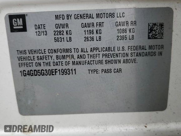 2014 Buick LaCrosse Premium I with VIN 1G4GD5G30EF199311, listed as a Copart auction lot 70512854 with 165,031 mi miles and Salvage Title. Bid and sale history available at carsss.com. Image 12.