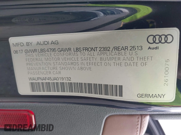 2018 Audi A4 Prestige z VIN WAUFNAF45JA019132, wystawiony jako IAAI lot #42239810 z przebiegiem 63 002 mil mil oraz . Historia ofert i sprzedaży dostępna na DreamBid. Obrazek 9.