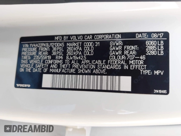 2018 Volvo XC90 Momentum с VIN YV4A22PK8J1213045, выставлен на аукционе IAAI как лот 42437065 с пробегом 78 262 миль миль и . История ставок и продаж доступна на DreamBid. Изображение 9.