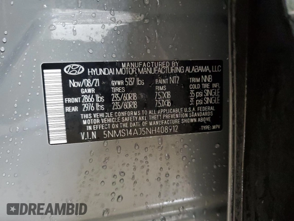 2022 Hyundai Santa Fe SE z VIN 5NMS14AJ5NH408912, wystawiony jako Copart lot #48761875 z przebiegiem 77 341 mil mil oraz Szkoda całkowita • Salvage title. Historia ofert i sprzedaży dostępna na DreamBid. Obrazek 13.