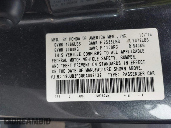 2016 Acura TLX V6 with VIN 19UUB2F38GA002139, listed as a IAAI auction lot 42085211 with 117,745 mi miles. Bid and sale history available at carsss.com. Image 9.