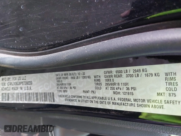 2023 Jeep Grand Cherokee Limited с VIN 1C4RJKBG8P8739039, выставлен на аукционе IAAI как лот 41626591 с пробегом 67 051 миль миль и . История ставок и продаж доступна на DreamBid. Изображение 9.