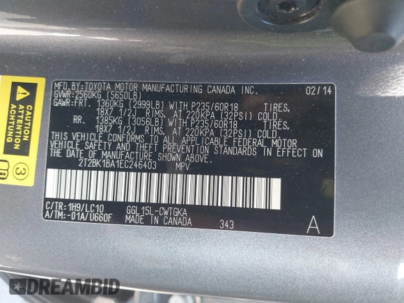 2014 Lexus RX 350 с VIN 2T2BK1BA1EC246403, выставлен на аукционе IAAI как лот 42640240 с пробегом 97 061 миль миль и . История ставок и продаж доступна на DreamBid. Изображение 9.
