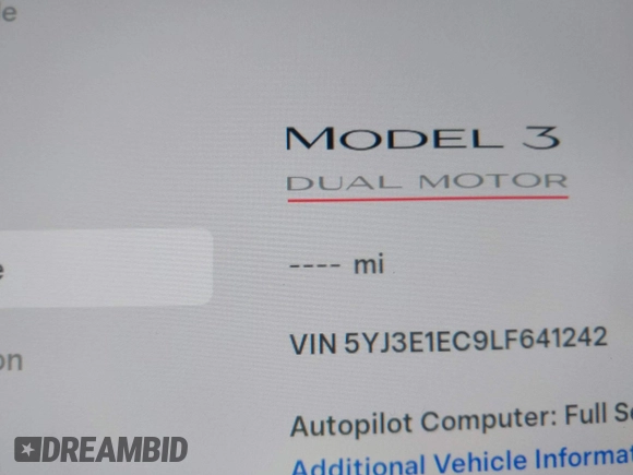2020 Tesla Model 3 Performance z VIN 5YJ3E1EC9LF641242, wystawiony jako IAAI lot #42380146 z przebiegiem Nie podano mil oraz . Historia ofert i sprzedaży dostępna na DreamBid. Obrazek 16.