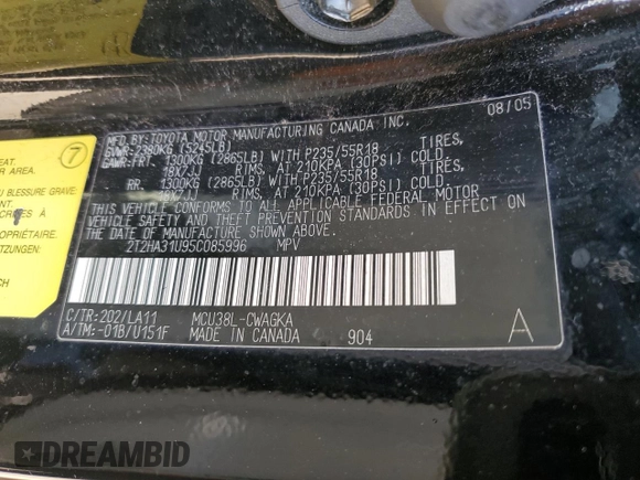 2005 Lexus RX 330 with VIN 2T2HA31U95C085996, listed as a Copart auction lot 54369305 with 111,088 mi miles and Salvage Title. Bid and sale history available at DreamBid. Image 13.