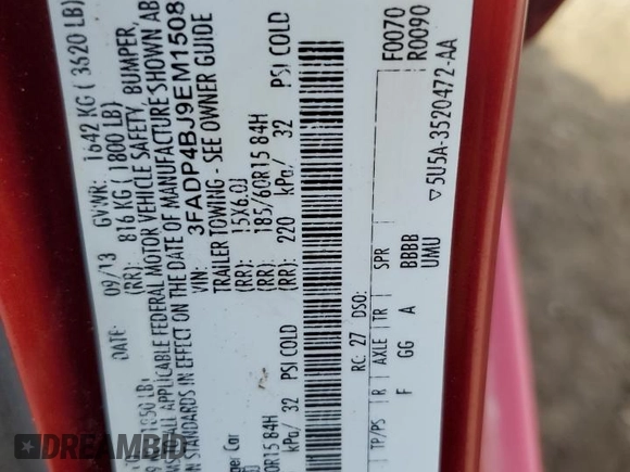 2014 Ford Fiesta SE with VIN 3FADP4BJ9EM150872, listed as a Copart auction lot 54540395 with 80,042 mi miles and Salvage Title. Bid and sale history available at carsss.com. Image 12.