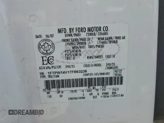 2007 Ford F-150 XLT with VIN 1FTPW14V17FB63238, listed as a Copart auction lot 52398225 with 171,121 mi miles and Salvage title. Bid and sale history available at DreamBid. Image 12.
