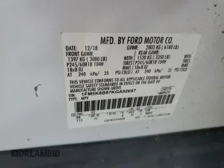 2019 Ford Explorer with VIN 1FM5K8B87KGA92697, listed as a Copart auction lot 53547725 with 84,097 mi miles and Salvage title. Bid and sale history available at DreamBid. Image 13.