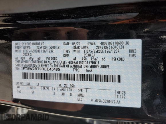2024 Ford Super Duty F-250 SRW XL with VIN 1FT8W2BT9REE45485, listed as a Copart auction lot 49457685 with 21,713 mi miles and Salvage Title. Bid and sale history available at carsss.com. Image 12.
