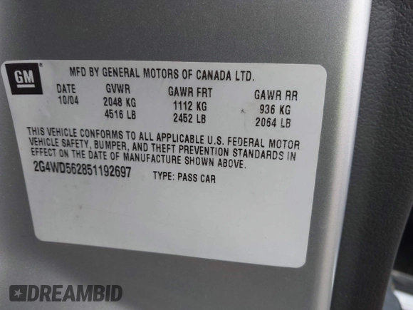 2005 Buick LaCrosse CXL z VIN 2G4WD562851192697, wystawiony jako IAAI lot #42077095 z przebiegiem 180 838 mil mil oraz . Historia ofert i sprzedaży dostępna na DreamBid. Obrazek 9.