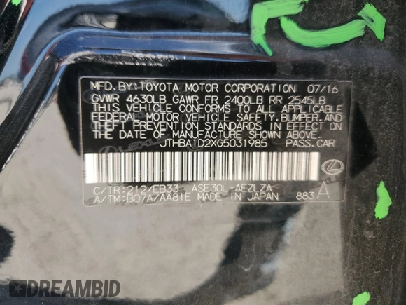 2016 Lexus IS 200t z VIN JTHBA1D2XG5031985, wystawiony jako Copart lot #53156365 z przebiegiem 102 690 mil mil oraz Szkoda całkowita • Salvage title. Historia ofert i sprzedaży dostępna na DreamBid. Obrazek 13.