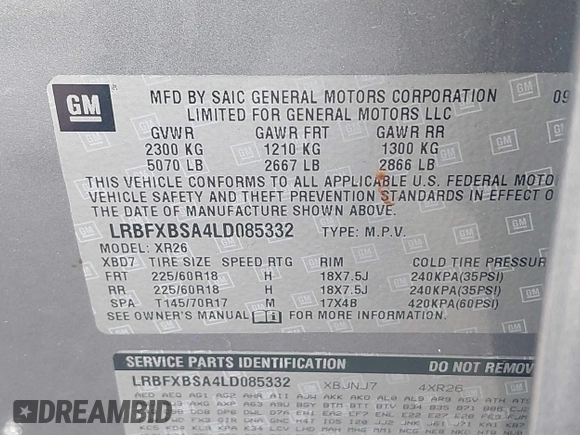 2020 Buick Envision Preferred with VIN LRBFXBSA4LD085332, listed as a IAAI auction lot 41570977 with 34,907 mi miles and . Bid and sale history available at carsss.com. Image 9.