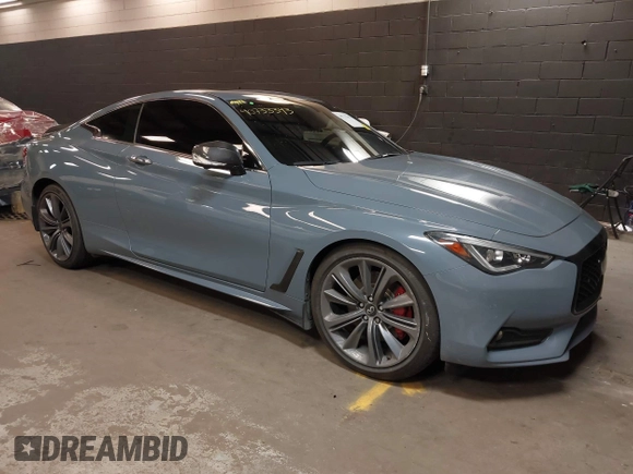 2022 Infiniti Q60 Red Sport 400 with VIN JN1FV7LL4NM681132, listed as a IAAI auction lot 40733343 with 14,309 mi miles and . Bid and sale history available at DreamBid. Image 1.