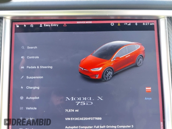 2017 Tesla Model X 90D z VIN 5YJXCAE25HF077689, wystawiony jako IAAI lot #42138029 z przebiegiem 71 574 mil mil oraz . Historia ofert i sprzedaży dostępna na DreamBid. Obrazek 7.