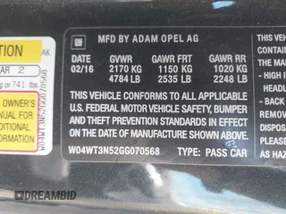 2016 Buick Cascada Premium with VIN W04WT3N52GG070568, listed as a IAAI auction lot 41981641 with 170,854 mi miles and . Bid and sale history available at DreamBid. Image 9.