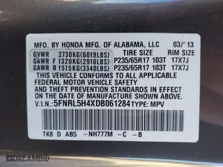 2013 Honda Odyssey EX with VIN 5FNRL5H4XDB061284, listed as a IAAI auction lot 41771229 with 150,118 mi miles. Bid and sale history available at carsss.com. Image 9.