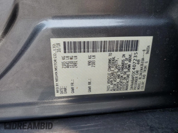 2018 Nissan Maxima SL с VIN 1N4AA6AP3JC407235, выставлен на аукционе Copart как лот 56433855 с пробегом 57 311 миль миль и Чистый • Clean title. История ставок и продаж доступна на DreamBid. Изображение 12.