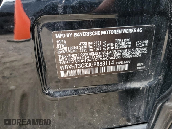 2016 BMW X1 xDrive28i with VIN WBXHT3C33GP883114, listed as a Copart auction lot 46583145 with 87,265 mi miles and Salvage Title. Bid and sale history available at carsss.com. Image 13.