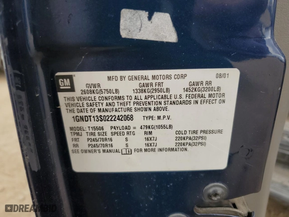 2002 Chevrolet TrailBlazer LS with VIN 1GNDT13S022242068, listed as a Copart auction lot 47485035 with 217,407 mi miles and Salvage Title. Bid and sale history available at carsss.com. Image 13.