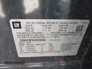 2018 Chevrolet Equinox LT with VIN 2GNAXSEV0J6238348, listed as a IAAI auction lot 41974237 with 73,604 mi miles. Bid and sale history available at carsss.com. Image 9.