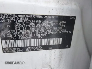 2013 Toyota RAV4 LE with VIN 2T3ZFREV7DW006622, listed as a IAAI auction lot 41166186 with 237,975 mi miles. Bid and sale history available at carsss.com. Image 9.
