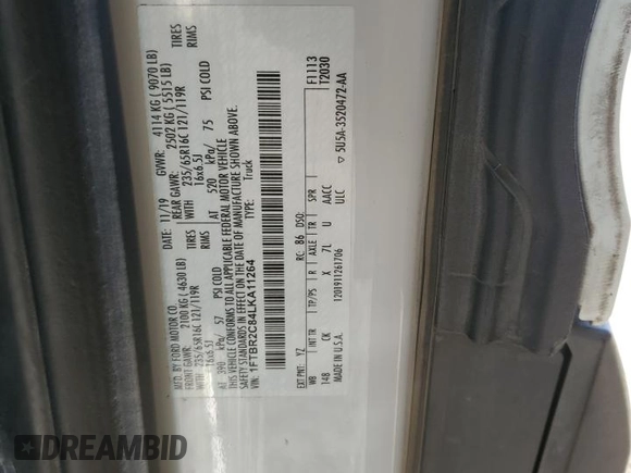 2020 Ford Transit Cargo with VIN 1FTBR2C84LKA11264, listed as a Copart auction lot 74114784 with 71,072 mi miles and Salvage Title. Bid and sale history available at carsss.com. Image 14.