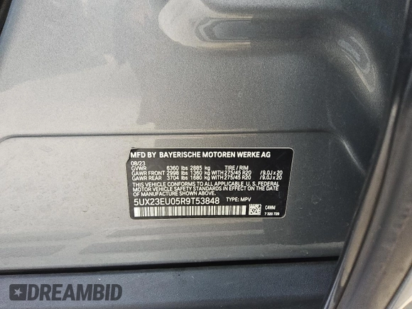 2024 BMW X5 xDrive40i z VIN 5UX23EU05R9T53848, wystawiony jako Copart lot #56057905 z przebiegiem 45 572 mil mil oraz Tytuł czysty. Historia ofert i sprzedaży dostępna na DreamBid. Obrazek 12.