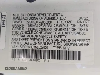 2022 Honda CR-V EX-L with VIN 5J6RT6H83NL029858, listed as a IAAI auction lot 41804839 with 44,764 mi miles and . Bid and sale history available at carsss.com. Image 9.