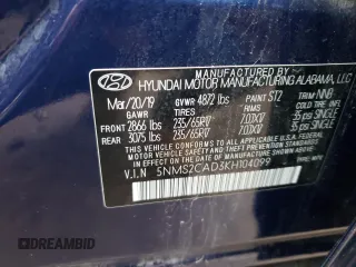 2019 Hyundai Santa Fe SE with VIN 5NMS2CAD3KH104099, listed as a Copart auction lot 37060083 with 75,704 mi miles. Bid and sale history available at carsss.com. Image 14.
