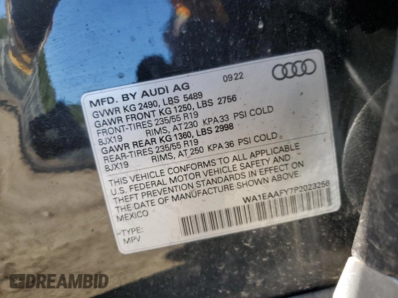 2023 Audi Q5 S line Premium Plus with VIN WA1EAAFY7P2023256, listed as a Copart auction lot 70294344 with 0 mi miles and Salvage Title. Bid and sale history available at carsss.com. Image 14.