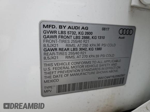 2018 Audi SQ5 Prestige with VIN WA1C4AFY6J2052057, listed as a Copart auction lot 79456873 with 95,545 mi miles and . Bid and sale history available at DreamBid. Image 12.