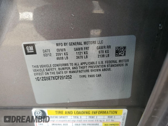 2012 Chevrolet Malibu LTZ with VIN 1G1ZG5E7XCF291252, listed as a Copart auction lot 81151734 with 55,401 mi miles and Clean Title. Bid and sale history available at DreamBid. Image 14.