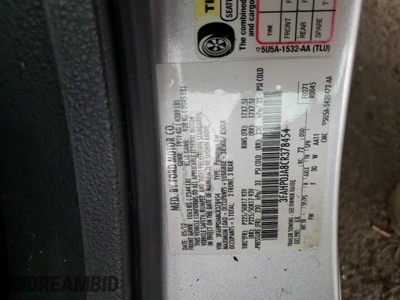 2012 Ford Fusion SEL with VIN 3FAHP0JA8CR378454, listed as a Copart auction lot 53514635 with 141,152 mi miles and Salvage Title. Bid and sale history available at carsss.com. Image 14.