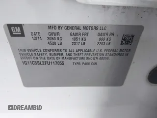 2015 Chevrolet Malibu LT with VIN 1G11C5SL2FU117055, listed as a IAAI auction lot 42128387 with Not Provided miles and . Bid and sale history available at DreamBid. Image 9.