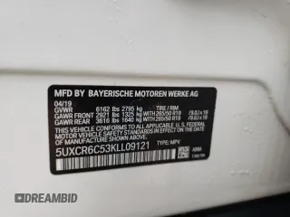 2019 BMW X5 xDrive40i with VIN 5UXCR6C53KLL09121, listed as a Copart auction lot 40555843 with 54,041 mi miles. Bid and sale history available at carsss.com. Image 12.