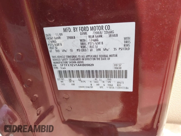 2010 Ford F-150 XL z VIN 1FTFX1EV1AKB05829, wystawiony jako IAAI lot #42680405 z przebiegiem 202 818 mil mil oraz . Historia ofert i sprzedaży dostępna na DreamBid. Obrazek 9.