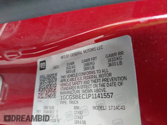 2023 Chevrolet Colorado 2WD Work Truck с VIN 1GCGSBEC1P1141557, выставлен на аукционе IAAI как лот 41505314 с пробегом Не указан миль и . История ставок и продаж доступна на DreamBid. Изображение 9.