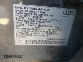 2020 Audi Q7 Premium Plus with VIN WA1LXAF70LD002518, listed as a Copart auction lot 86742944 with 46,961 mi miles and Salvage Title. Bid and sale history available at carsss.com. Image 13.