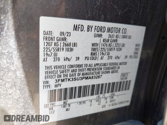 2023 Ford Mustang Mach-E Premium с VIN 3FMTK3SU3PMA83287, выставлен на аукционе IAAI как лот 42329691 с пробегом Не указан миль и . История ставок и продаж доступна на DreamBid. Изображение 9.