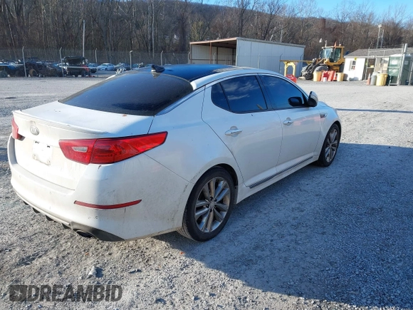 2015 Kia Optima SX Turbo with VIN 5XXGR4A65FG380362, listed as a IAAI auction lot 41443086 with 184,052 mi miles. Bid and sale history available at carsss.com. Image 4.