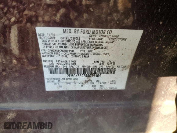 2011 Ford Flex SE with VIN 2FMGK5BC7BBD19504, listed as a Copart auction lot 89270525 with 185,528 mi miles and Salvage Title. Bid and sale history available at carsss.com. Image 15.